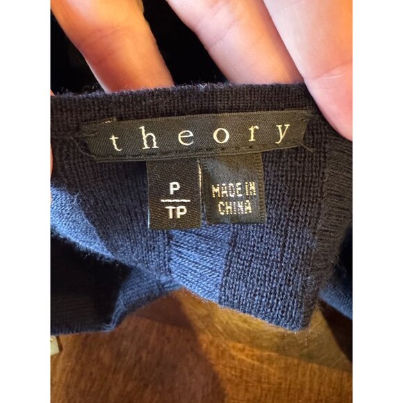 Theory Sweater Women XS Navy Blue Wool Knit Wrap Fringe Detail Luxury Preppy - Picture 8 of 10